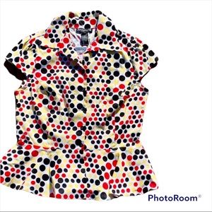 Mishca Button Down Women’s PM  Polka Dot Peplum Top NWT